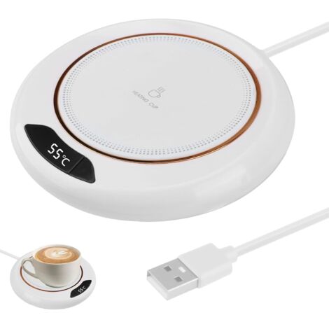 Calientatazas de sobremesa con pantalla LED, alimentación USB, control táctil inteligente, apto para café, té y leche (blanco).