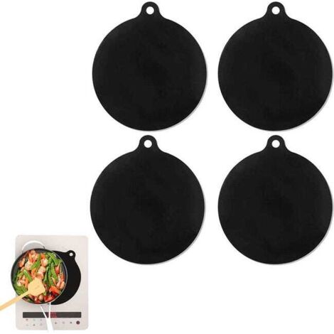 Protectores para placas de inducción - 4 unidades - Redondos, 22 cm - Silicona antideslizante - 0,7 mm de grosor - Resistentes al calor hasta 260 °C - Negros
