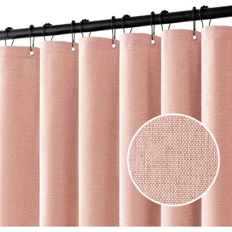 Cortina de ducha de lino con anillas metálicas, impermeable y resistente al moho, apta para baños, 120 x 200 cm (rosa).