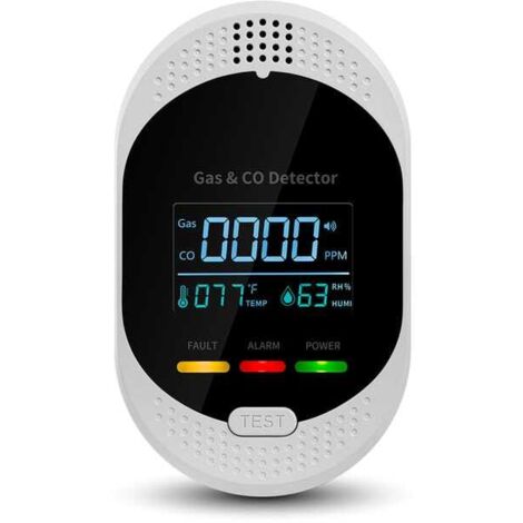 Unidad de alarma 4 en 1 con pantalla HD, temperatura y humedad, detección de gases y monóxido de carbono, estándar europeo, blanco y negro.