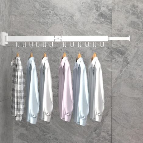 Perchero plegable (se pliega en dos secciones), retráctil, de pared, con 12 ganchos, esencial para colgar ropa, color blanco.
