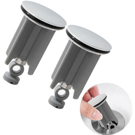 Tapón de desagüe retráctil de rosca, compatible con todos los fregaderos de baño y cocina estándar, color gris, paquete de 2 unidades.