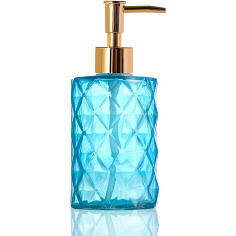 Dispensador de jabón de vidrio con bomba, apto para jabón de manos, jabón líquido y lavavajillas líquido (330 ml, azul).