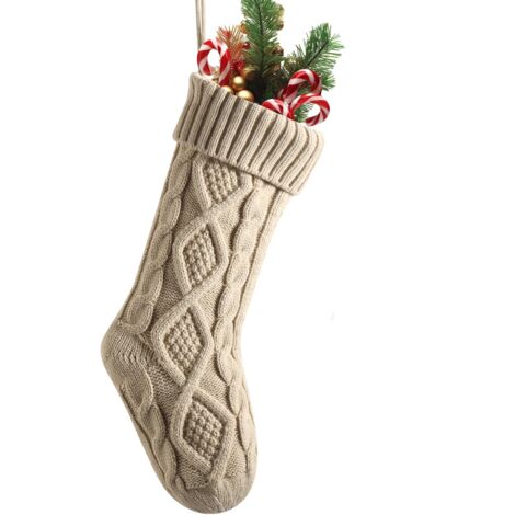 Calcetín navideño de 45 cm (18 pulgadas), calcetín navideño grande de punto anudado, decoración navideña para el hogar, lino.