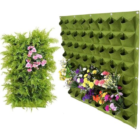 Bolsas de cultivo colgantes, macetero vertical de pared, bolsa de cultivo montada en la pared para decoración de plantas de interior y exterior, 64 bolsillos