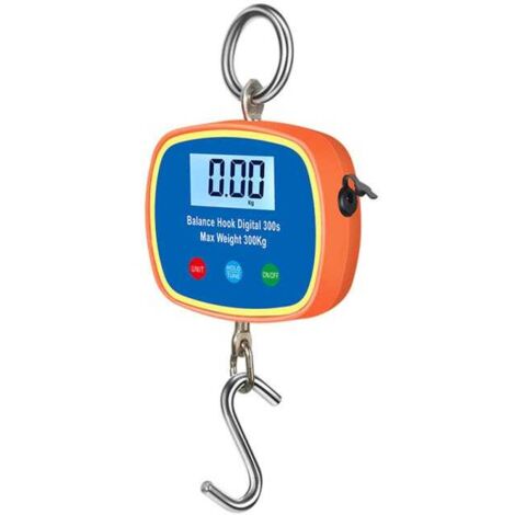 Balanza digital portátil para grúa con doble pantalla LCD, capacidad de 0,05 a 300 kg, función de conversión de unidades, electrónica industrial robusta.