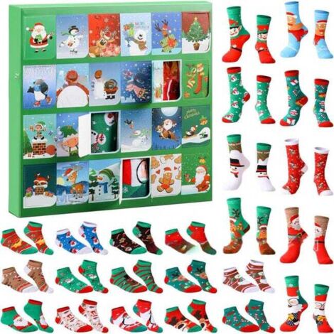 Calendario de Adviento de Navidad, calendario de cuenta regresiva de 24 días para Navidad con calcetines navideños (24 pares de calcetines)