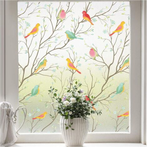 Lámina para ventanas de control solar, estampado de pájaros coloridos, película electrostática removible, protección UV, 45 x 300 cm