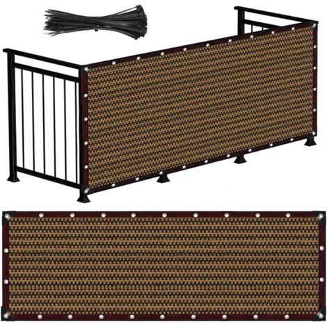 Lona para balcón de HDPE impermeable y resistente al viento, resistente a los rayos UV, con correas de fijación, (marrón), 0,9 x 6 metros.