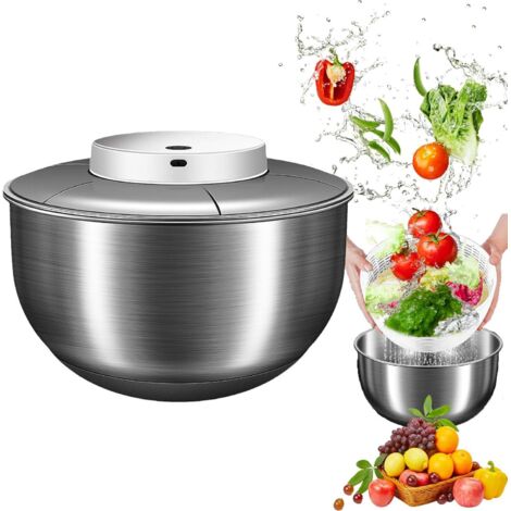 Centrifugadora eléctrica para ensaladas, gran capacidad de 4,8 L, de acero inoxidable, con cesta de escurrido, secador de verduras y lavador de frutas. Recargable por USB.