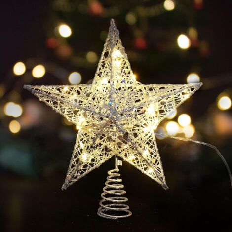 Estrellas luminosas para árbol de Navidad, estrellas doradas con purpurina calada, perfectas para decorar tu árbol de Navidad (plateadas).