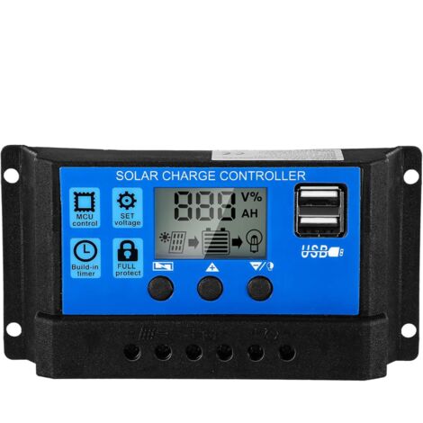 Controlador de celda solar de 12V/24V, controlador de carga de panel solar, regulador de voltaje con pantalla LCD ajustable, temporizador (30A)