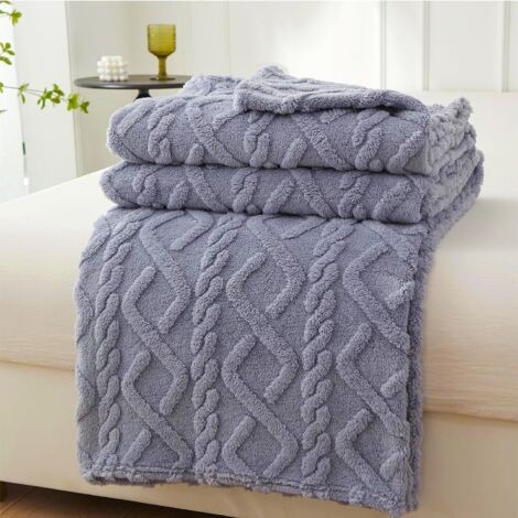 Funda de sofá de franela cálida, funda de punto retorcido 3D, funda de cama de suave microfibra polar, 150200CM, azul.