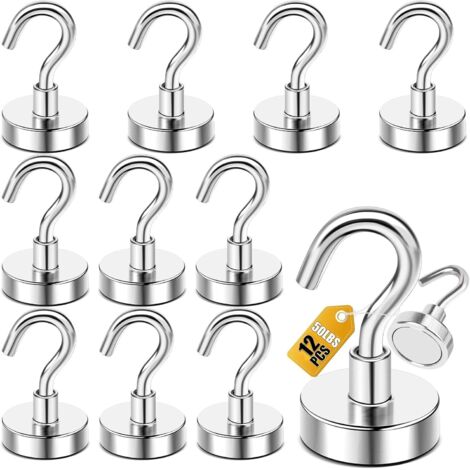 Ganchos magnéticos, con un peso superior a 22,6 kg (50 libras), potentes imanes para frigorífico, 20 mm de diámetro (paquete de 12, color plata).