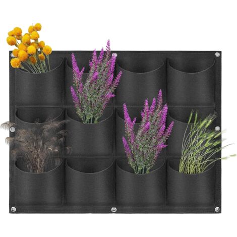Bolsas para macetas colgantes, macetas verticales de pared, adecuadas para la decoración de plantas de pared en interiores y exteriores, 12 bolsas, color negro.