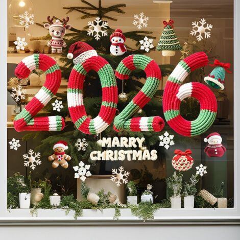 2 adornos navideños para ventanas de 2026: árbol de Navidad, muñeco de nieve, copos de nieve, adornos para ventanas de cristal.