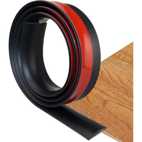 Perfiles de transición autoadhesivos para alfombras y suelos, fabricados en PVC, aptos para umbrales de menos de 5 mm de altura (6 metros de largo, color negro).