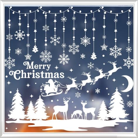 209 pegatinas navideñas con forma de copos de nieve para ventanas, decoración navideña, Papá Noel y renos (estilo antiguo)