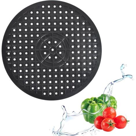 Alfombrilla redonda para fregadero, de 30 cm (12 pulgadas), con superficie de drenaje antideslizante de goma suave, plegable (negra).