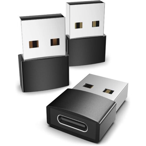 Juego de 3 adaptadores USB-C a USB negros, compatibles con iPhone 13/12 Pro Max, iPad Air 6, Apple Watch Series 7, AirPods 3 y dispositivos Samsung Galaxy.