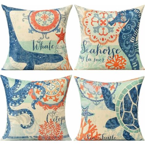 Juego de fundas de cojín decorativas de estilo náutico para exteriores, aptas para dormitorios, salones, sofás, balcones y jardines, con unas dimensiones de 45 x 45 cm.