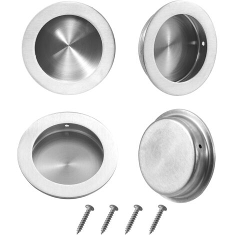 Manillas telescópicas empotradas para puertas, redondas, de acero inoxidable 304 cepillado (juego de 4, 70 mm de diámetro, con tornillos)