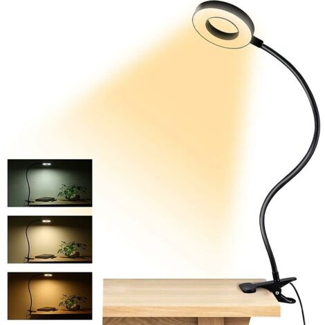 Lámpara de lectura con clip, lámpara de escritorio LED USB, 3 modos de color, lámpara de lectura con clip que cuida la vista