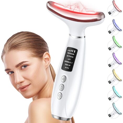 Dispositivo de fototerapia con luz roja para rostro y cuello, dispositivo de fototerapia LED de 7 colores con efecto lifting, calor y vibración.