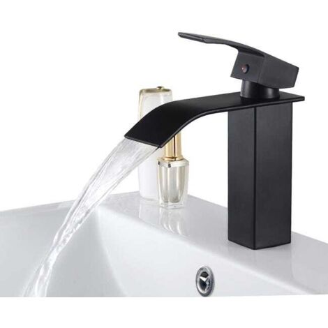 Grifo mezclador de lavabo Black Waterfall en latón para baños de diseño moderno, modelo UE