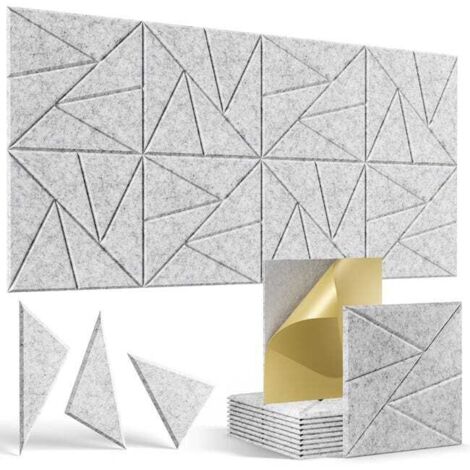 Paquete de 12 paneles de aislamiento acústico autoadhesivos de alta densidad, fabricados en fibra de poliéster, 30 x 30 x 0,9 cm, gris claro.