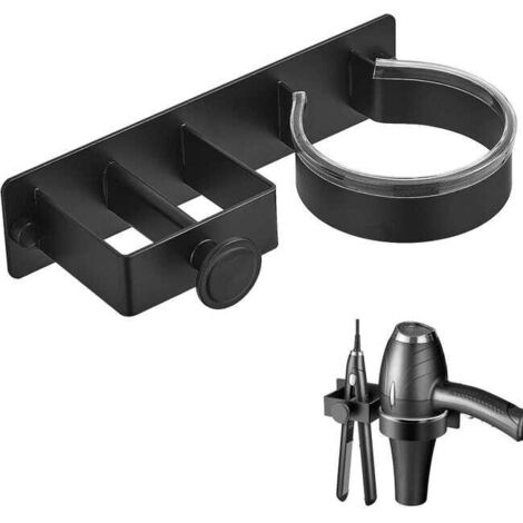 Soporte para secador de pelo sin necesidad de taladrar, soporte de pared para secador de pelo, almacenamiento para secador y plancha de pelo, organizador de secador de pelo, para hoteles (negro)