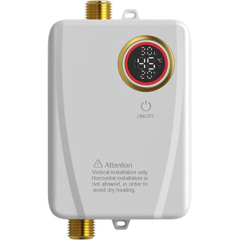 Calentador de agua instantáneo sin tanque de 3500 W y 220 V con pantalla LCD para fregaderos en línea, calentador de agua bajo el fregadero (blanco)