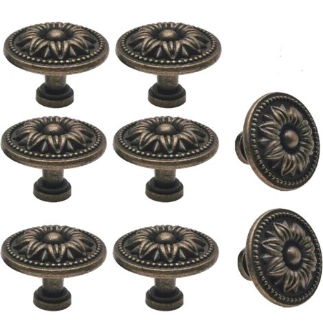 Tiradores de cajón vintage con forma de flor, tiradores de cajón de cómoda de bronce antiguo, juego de 8, forma de flor