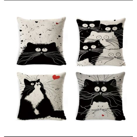 Juego de fundas de almohada cuadradas de pelo corto y suave, decoradas con corazones de gato en blanco y negro, ideales para sofás, dormitorios, asientos de coche y otros elementos de decoración de in