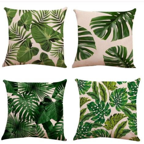Juego de 4 fundas de almohada con estampados de plantas y hojas, ideales para sofás, salas de estar, dormitorios y decoración de interiores.