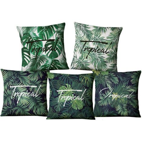 Fundas decorativas de lino verde para cojines de sofá, 45 x 45 cm, juego de 5 unidades.