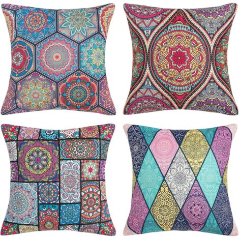 Funda de cojín moderna con estampado de mandala, de 45x45 cm, confeccionada en algodón y lino, ideal para sofás.