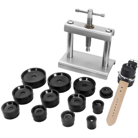 Juego de herramientas de relojero: prensa para cajas con 12 matrices de prensado, kit de herramientas para reparación de relojes.