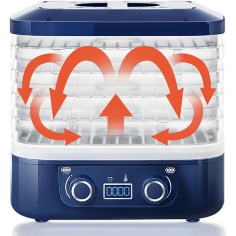 Mini deshidratador eléctrico de alimentos con 5 bandejas, ideal para secar carnes, frutas y verduras. Color azul.