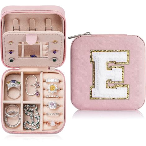 Caja de joyería - Regalos de viaje para niñas, regalos de cumpleaños, regalos del Día de la Madre, regalos del Día de San Valentín (E rosa)