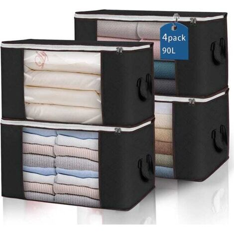 4 bolsas de almacenamiento de ropa de gran capacidad, contenedores de almacenamiento transpirables y plegables con cremalleras resistentes.