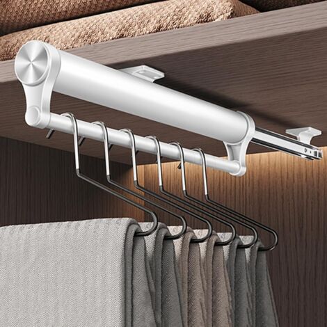 Percha deslizante, barra telescópica ajustable, estante para armario, perchero resistente para pantalones, ahorra espacio, blanco (40 cm).