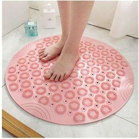 Alfombrilla de baño con masaje, ventosa hidrofóbica, superficie antideslizante, ventosa y orificio de drenaje (65 x 65 cm, rosa)