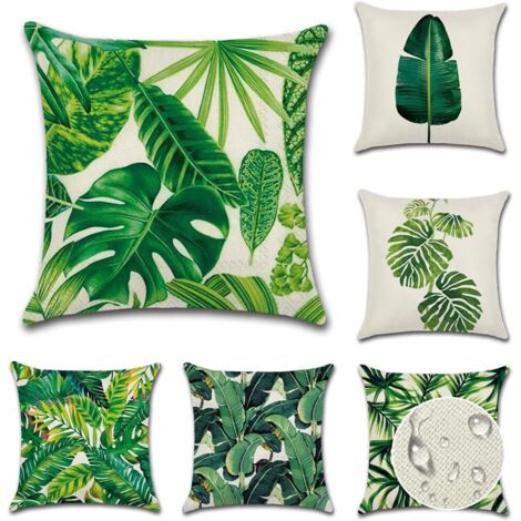 Fundas de cojín de 45 x 45 cm con diseños florales, de pájaros, animales y plantas fundas de almohada impermeables aptas para sofás, salones y dormitorios paquete de 6 piezas (5 piezas con plantas tro