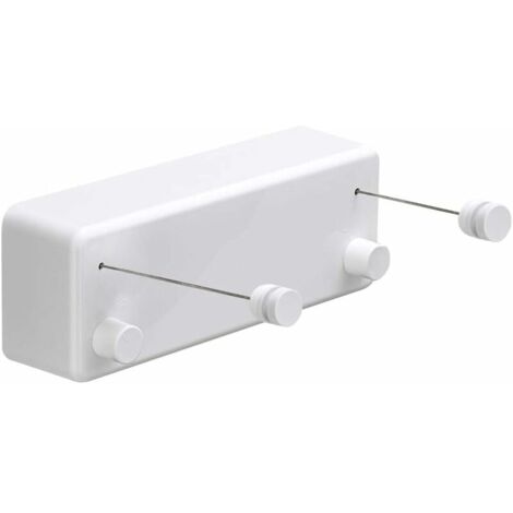 Tendedero retráctil fabricado en ABS y aleación de aluminio con dos cables ajustables de acero inoxidable, de montaje en pared, color blanco.