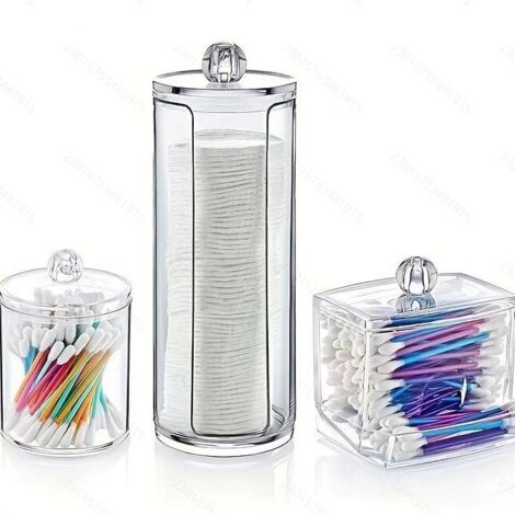 Caja para bastoncillos de algodón, caja para guardar cosméticos, caja transparente para bastoncillos de algodón, caja para guardar cosméticos (3 unidades)