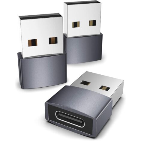 Se trata de un adaptador USB-C a USB de color gris, compatible con el iPhone 13/12 Pro Max, iPad Air 6, Apple Watch Series 7, AirPods 3 y Samsung Galaxy S1.