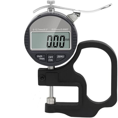 Este medidor de espesor digital mide espesores de 0 a 12,7 mm. Permite la medición precisa de una amplia gama de materiales planos y flexibles.