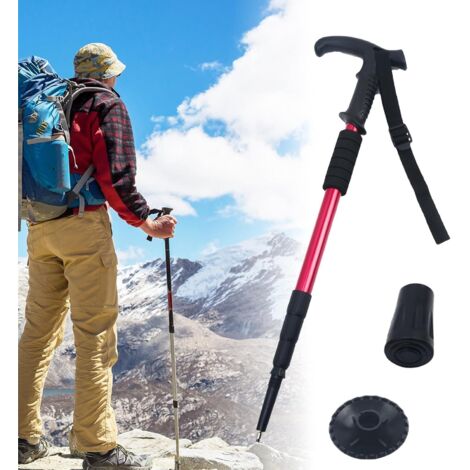 Bastones de trekking retráctiles de aleación de aluminio, adecuados para actividades al aire libre como montañismo, senderismo y trail running. Color rojo.