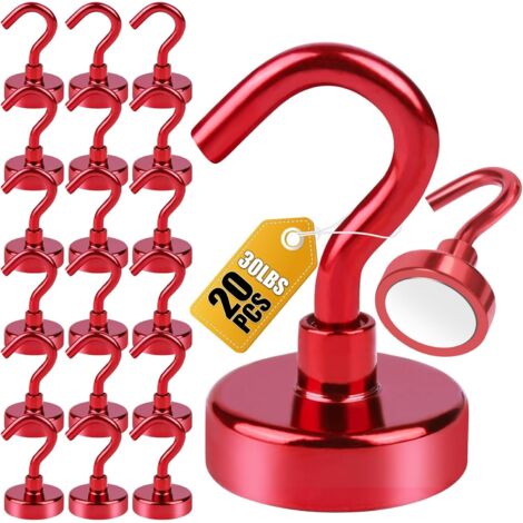 Ganchos magnéticos para refrigerador, potentes imanes de suelo con ganchos, soportes magnéticos (paquete de 20 - rojo)